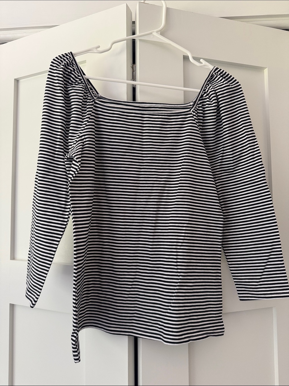 LOFT Black & White Striped Off-Shoulder Long Sleeve Top